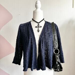 Style‎ & Co Navy Blue Sheer Open Cardigan, Boho Casual Minimalist Classic Medium